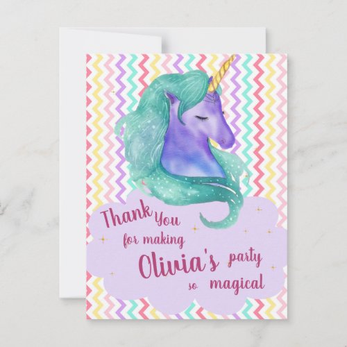 Cute Pastel Magical Unicorn Birthday Thank you Postcard
