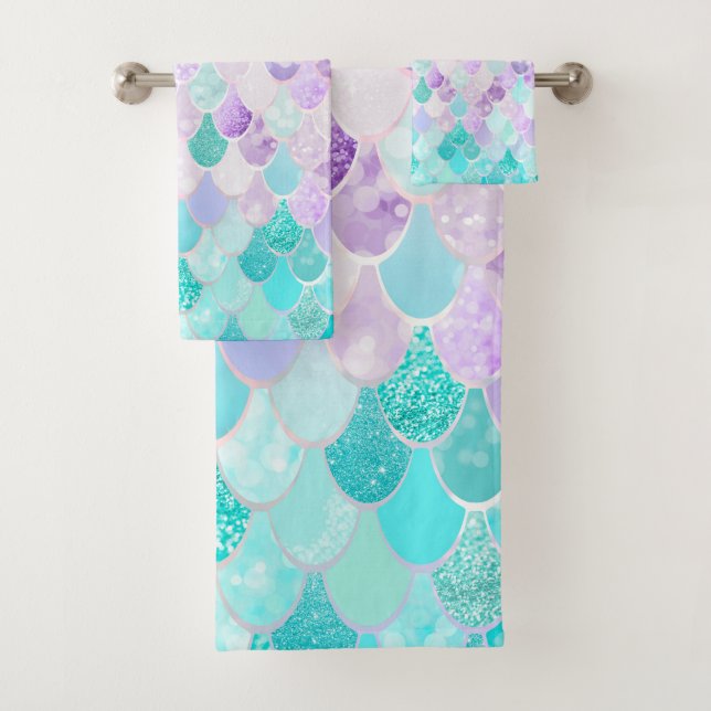 Cute Pastel Mermaid Bathroom Decor Towels (Insitu)