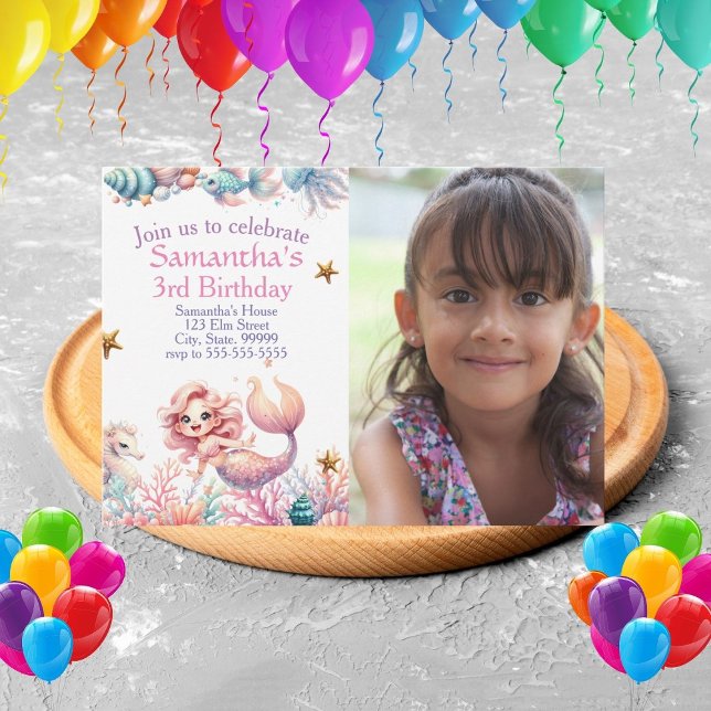 Cute Pastel Mermaid Birthday Party Invitation (Creator Uploaded)