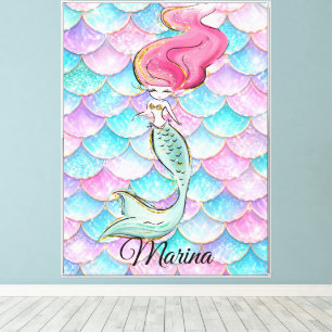 Cute Pastel Mermaid Princess Pink Aqua Scales Canvas Print