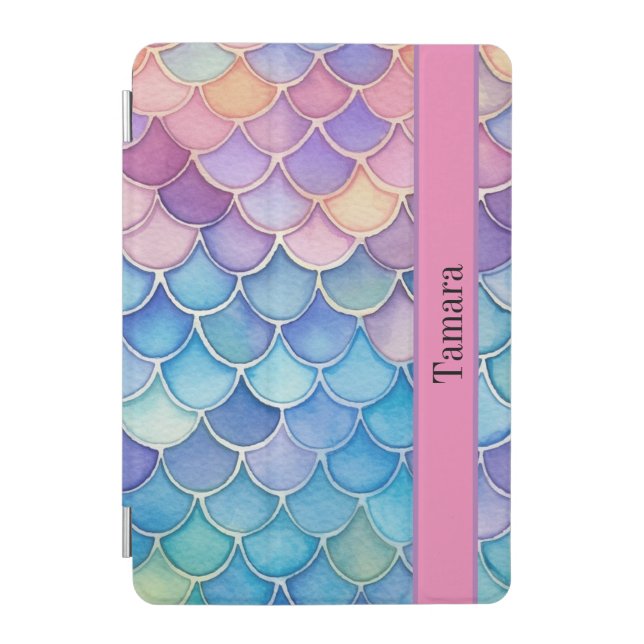 Cute Pastel Mermaid Scale Personalized iPad Mini Cover (Front)
