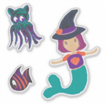 Cute Pastel Mermaid Witch and Spooky Friends