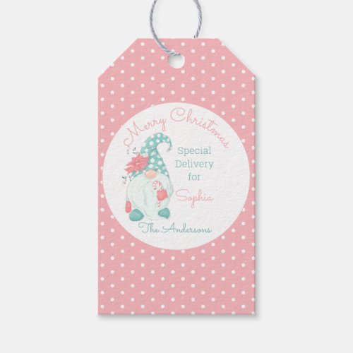 Cute Pastel Merry Christmas Customized Name Gnome  Gift Tags