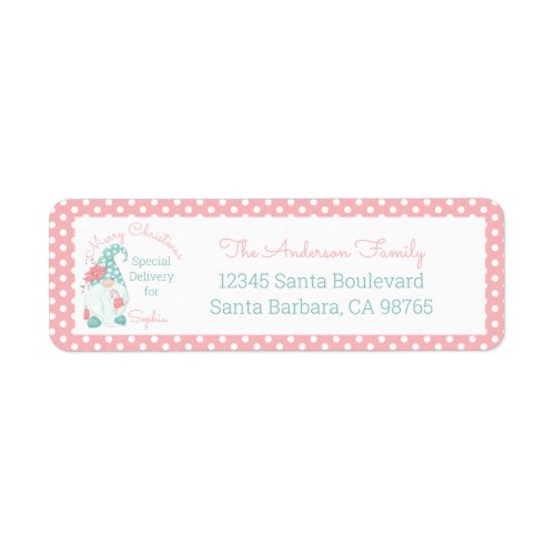 Cute Pastel Merry Christmas Customized Name Gnome  Label
