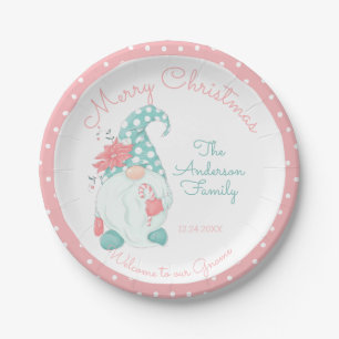 Cute Pastel Merry Christmas Family Welcome Gnome Paper Plates