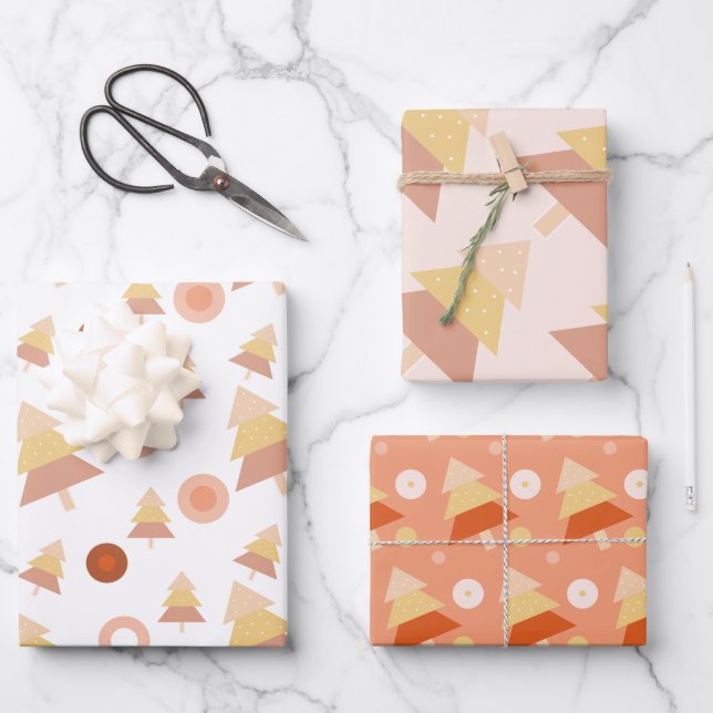 Cute Pastel Mid Blush Holiday Tree  Wrapping Paper Sheets (Front)