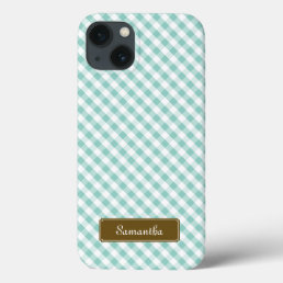 Cute Pastel Mint Gingham Pattern iPhone 13 Case