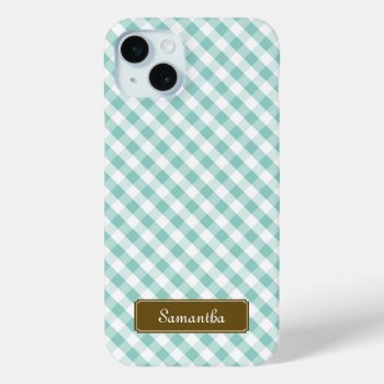 Cute Pastel Mint Gingham Pattern Iphone 15 Plus Case by heartlockedcases at Zazzle