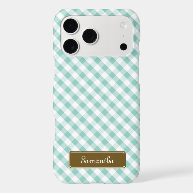 Cute Pastel Mint Gingham Pattern Iphone Case (Back)