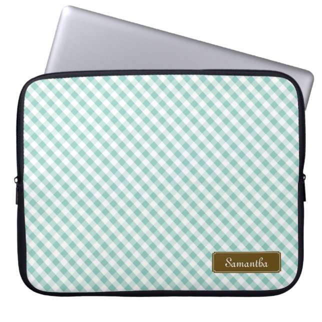 Cute Pastel Mint Gingham Pattern Laptop Sleeve (Front)
