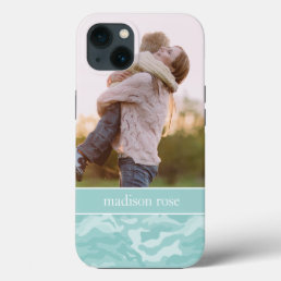 Cute Pastel Mint Green Camo Personalized Photo iPhone 13 Case