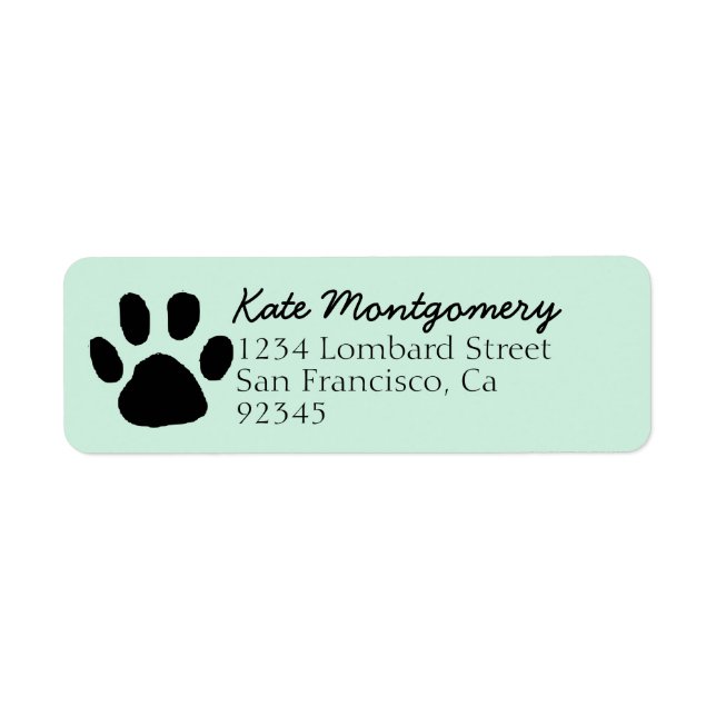 Cute Pastel Mint Green Paw Print Return Address Label (Front)