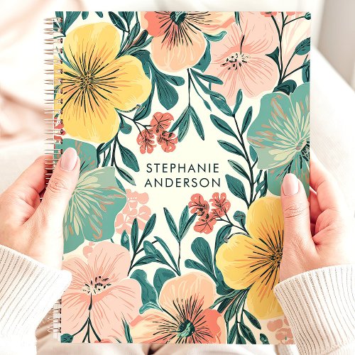 Cute Pastel Modern Floral Girly Custom Name Planner