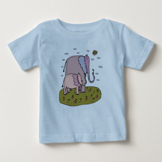 cute pastel mommy and baby elephant eating fruit baby T-Shirt (Front)