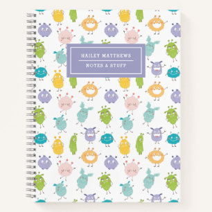 Cute Pastel Monsters Pattern Name Notebook