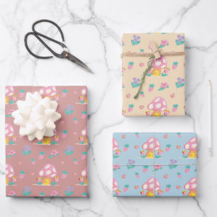 Cute Pastel Mushroom Wrapping Paper Sheets