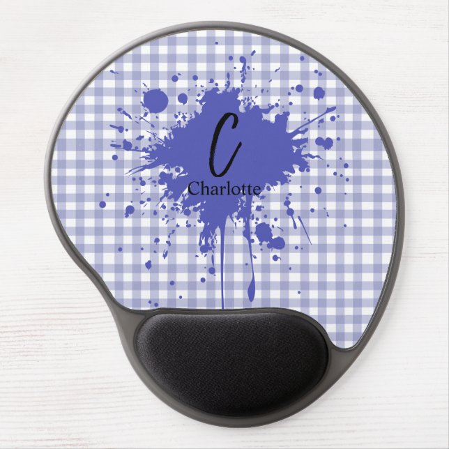 Cute Pastel Navy Gingham Pattern Gel Mousepad (Front)