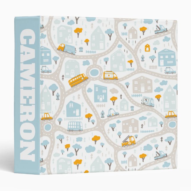 Cute Pastel Neighborhood Map Pattern 3 Ring Binder (Front/Spine)