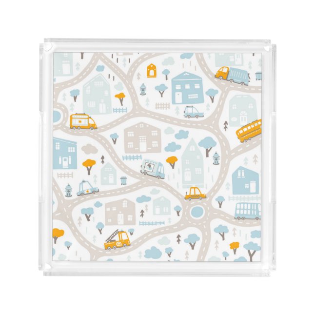 Cute Pastel Neighborhood Map Pattern Acrylic Tray (Front)