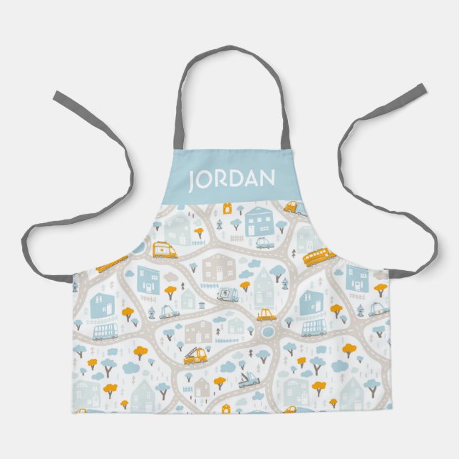 Cute Pastel Neighborhood Map Pattern Apron (Front)