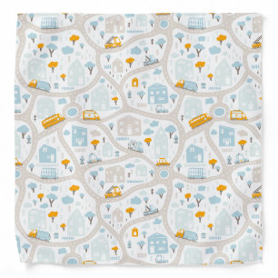 Cute Pastel Neighborhood Map Pattern Bandana