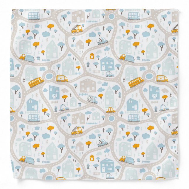 Cute Pastel Neighborhood Map Pattern Bandana (Front)