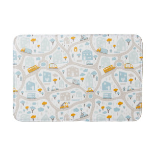 Cute Pastel Neighborhood Map Pattern Bath Mat