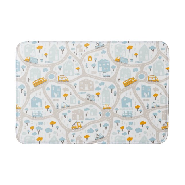 Cute Pastel Neighborhood Map Pattern Bath Mat (Front)