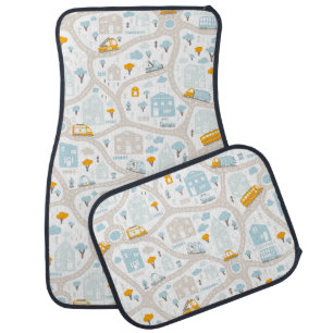 Cute Pastel Neighborhood Map Pattern Car Floor Mat