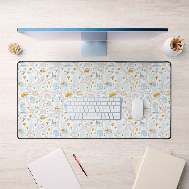 Cute Pastel Neighborhood Map Pattern Desk Mat (Office 1)