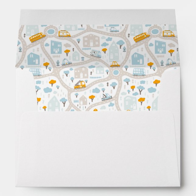 Cute Pastel Neighborhood Map Pattern Envelope (Back (Bottom))