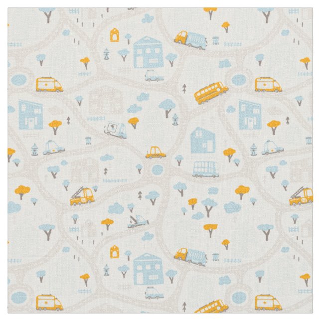 Cute Pastel Neighborhood Map Pattern Fabric (Close Up)