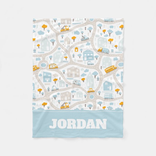 Cute Pastel Neighborhood Map Pattern Fleece Blanket (Front)