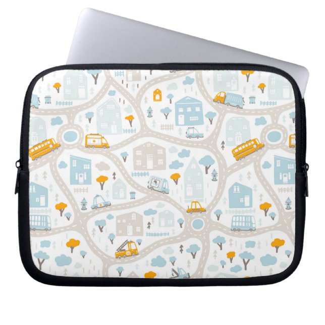 Cute Pastel Neighborhood Map Pattern Laptop Sleeve (Front)