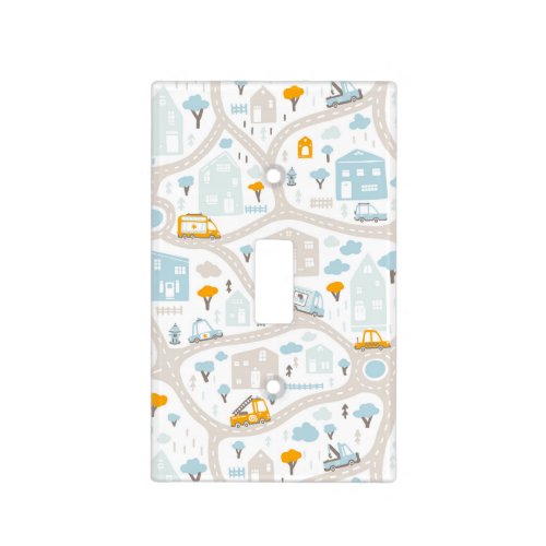 Cute Pastel Neighborhood Map Pattern Light Switch Cover