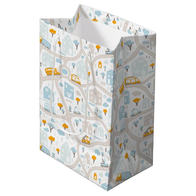 Cute Pastel Neighborhood Map Pattern Medium Gift Bag (Front Angled)