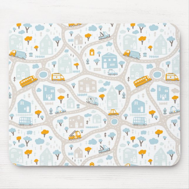 Cute Pastel Neighborhood Map Pattern Mouse Pad (Front)