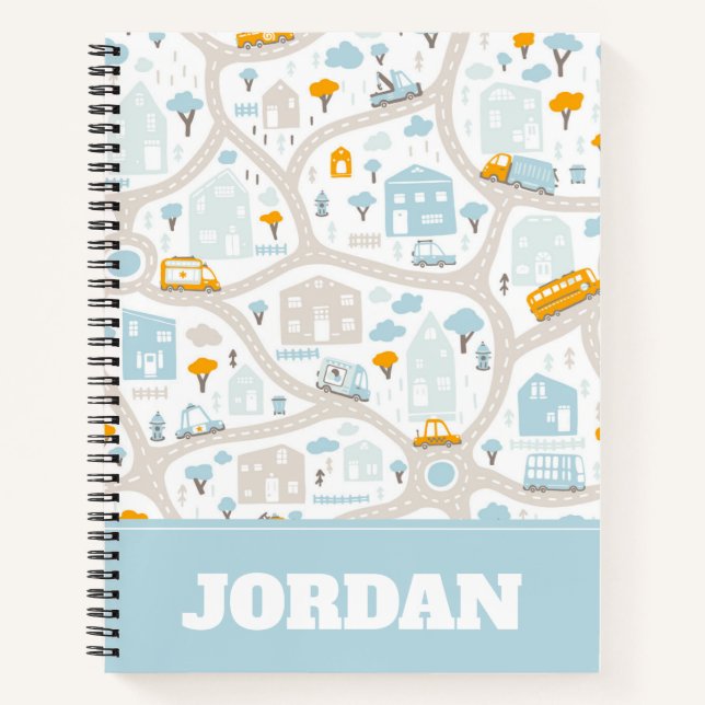 Cute Pastel Neighborhood Map Pattern Notebook (Front)