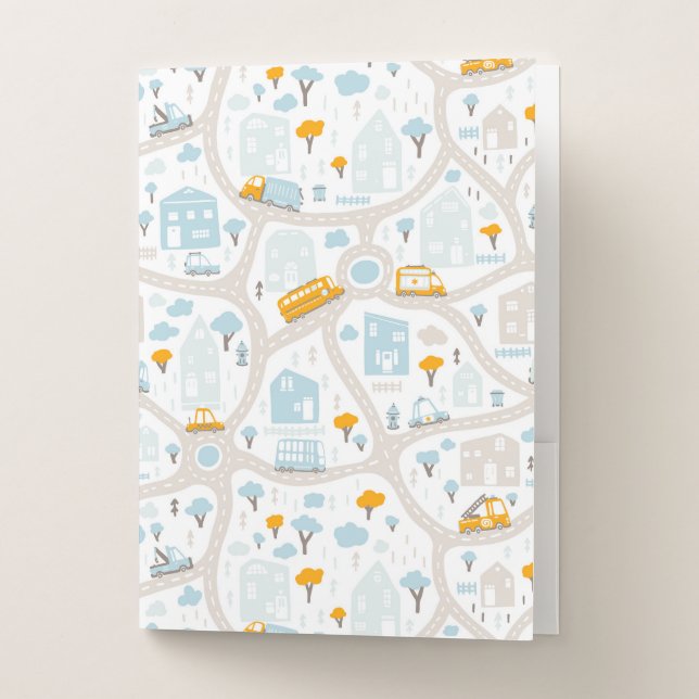 Cute Pastel Neighborhood Map Pattern Pocket Folder (Front)