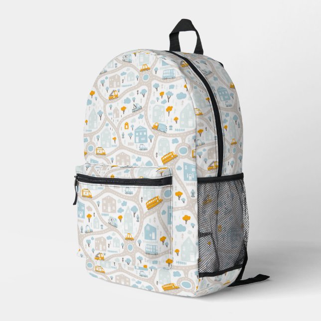 Cute Pastel Neighborhood Map Pattern Printed Backpack (Back Corner Right)