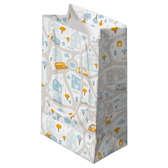 Cute Pastel Neighborhood Map Pattern Small Gift Bag (Front Angled)