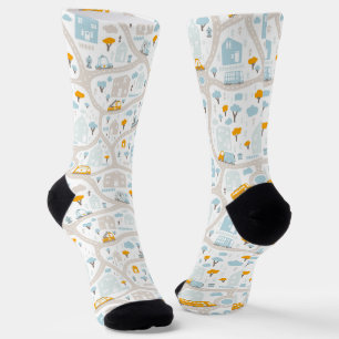 Cute Pastel Neighborhood Map Pattern Socks