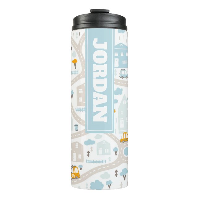 Cute Pastel Neighborhood Map Pattern Thermal Tumbler (Front)