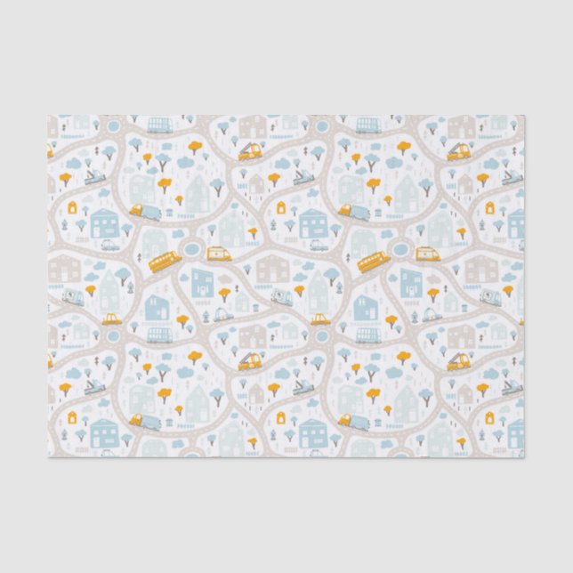 Cute Pastel Neighborhood Map Pattern Tissue Paper (Front)