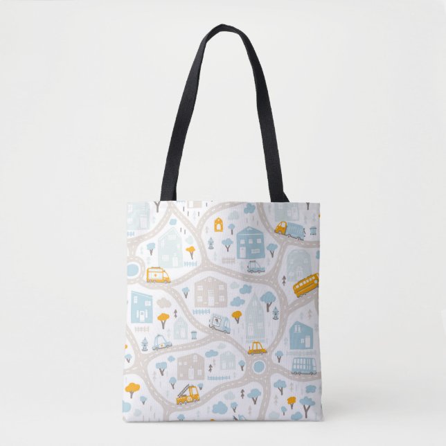 Cute Pastel Neighborhood Map Pattern Tote Bag (Front)