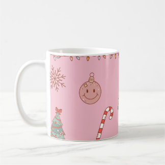 Cute Pastel Nostalgic Pink Retro Christmas Coffee Mug