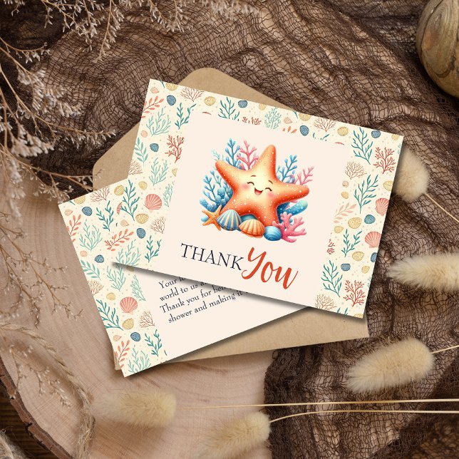 Cute Pastel Ocean Starfish Custom Baby Shower Thank You Card (Creator Uploaded)