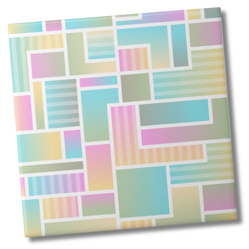 Cute Pastel Ombre Rainbow Geometric Pattern Ceramic Tile