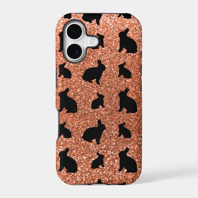 Cute pastel orange bunny glitter pattern iphone case (Back)