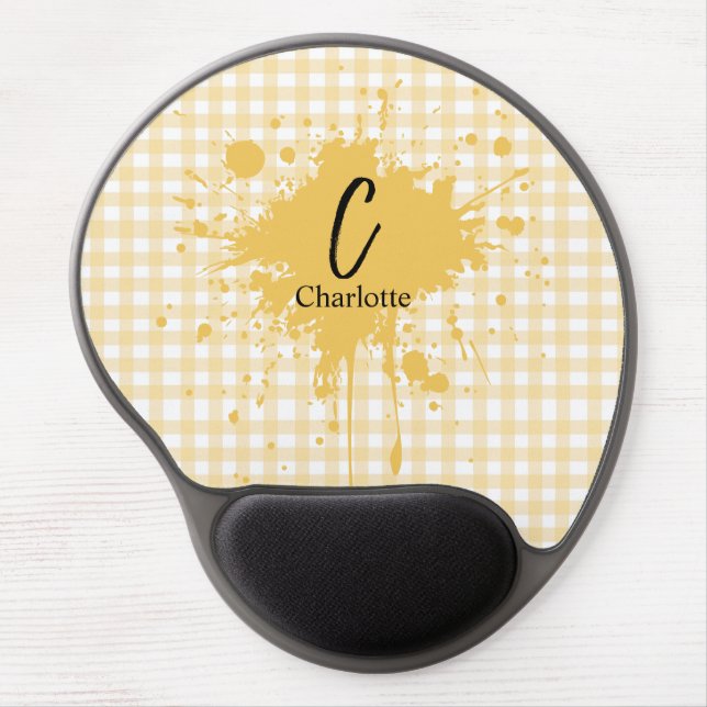 Cute Pastel Orange Gingham Pattern Gel Mousepad (Front)